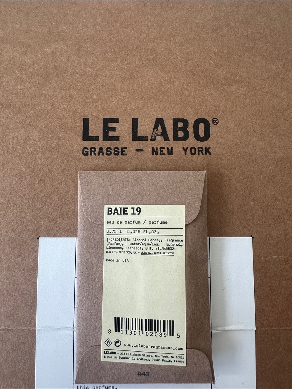 Le Labo Brown Kraft Baie 19 Sample Envelope